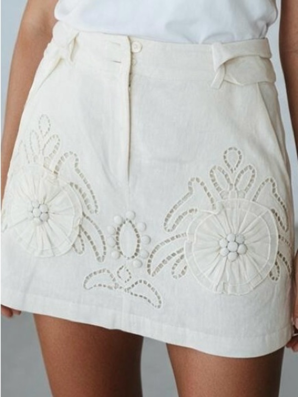 Women’s Cream Embroidered Mini Skirt